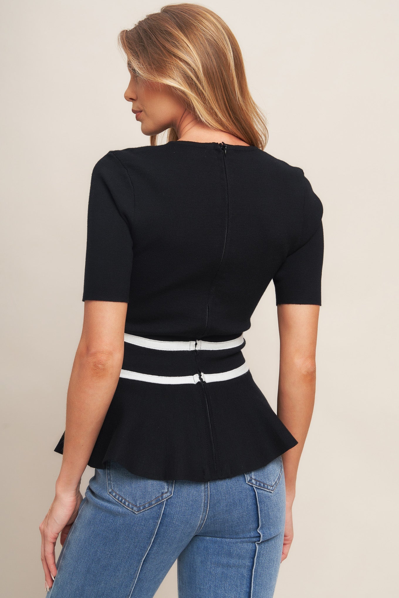 Sunlit Grove Black Sweater Knit Top