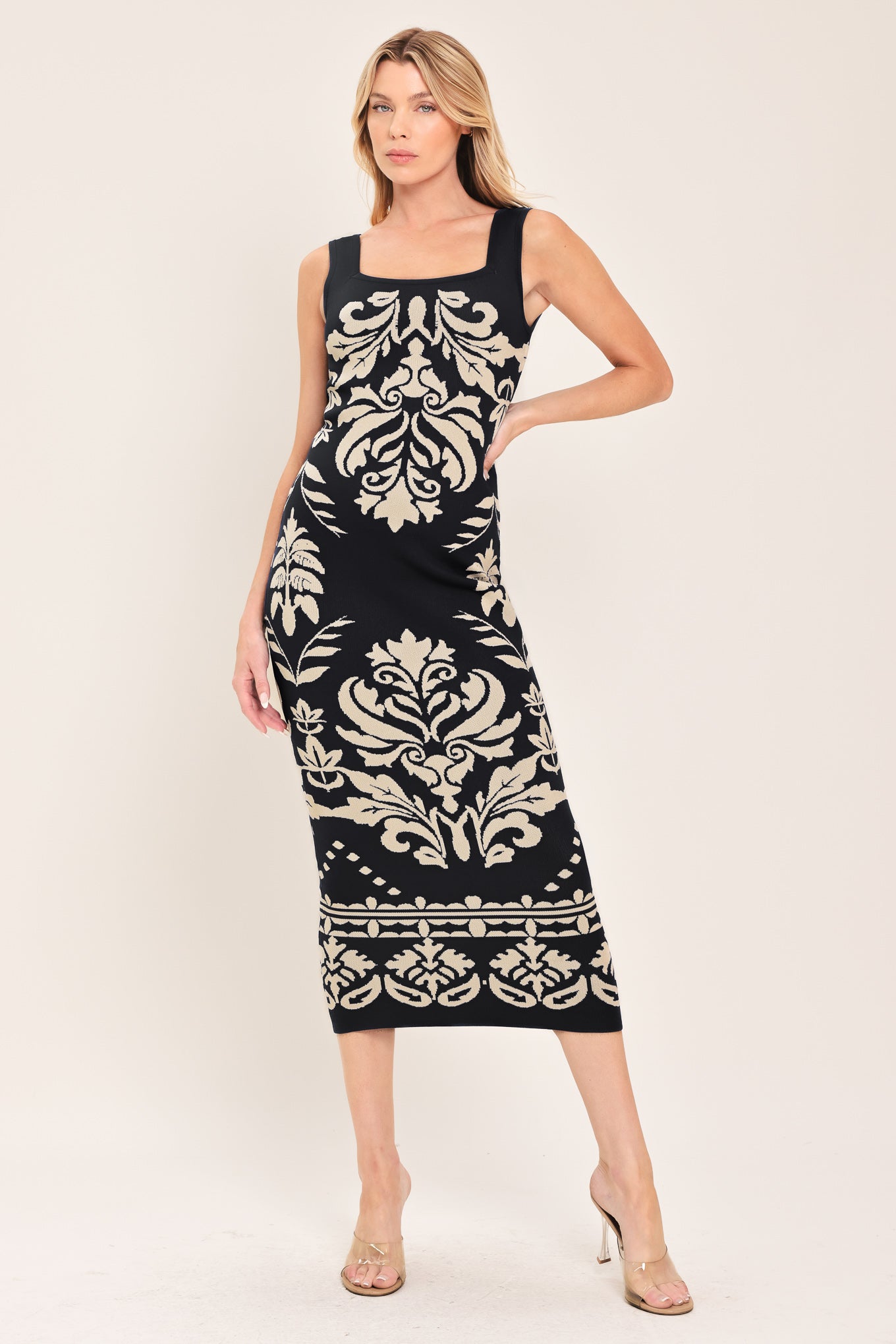 Greek Isle Glam Jacquard Midi Dress
