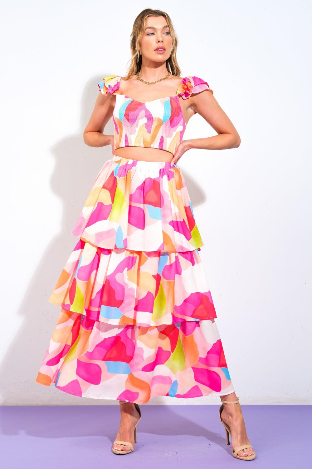 Absolute Edge Pink Woven Top And Skirt