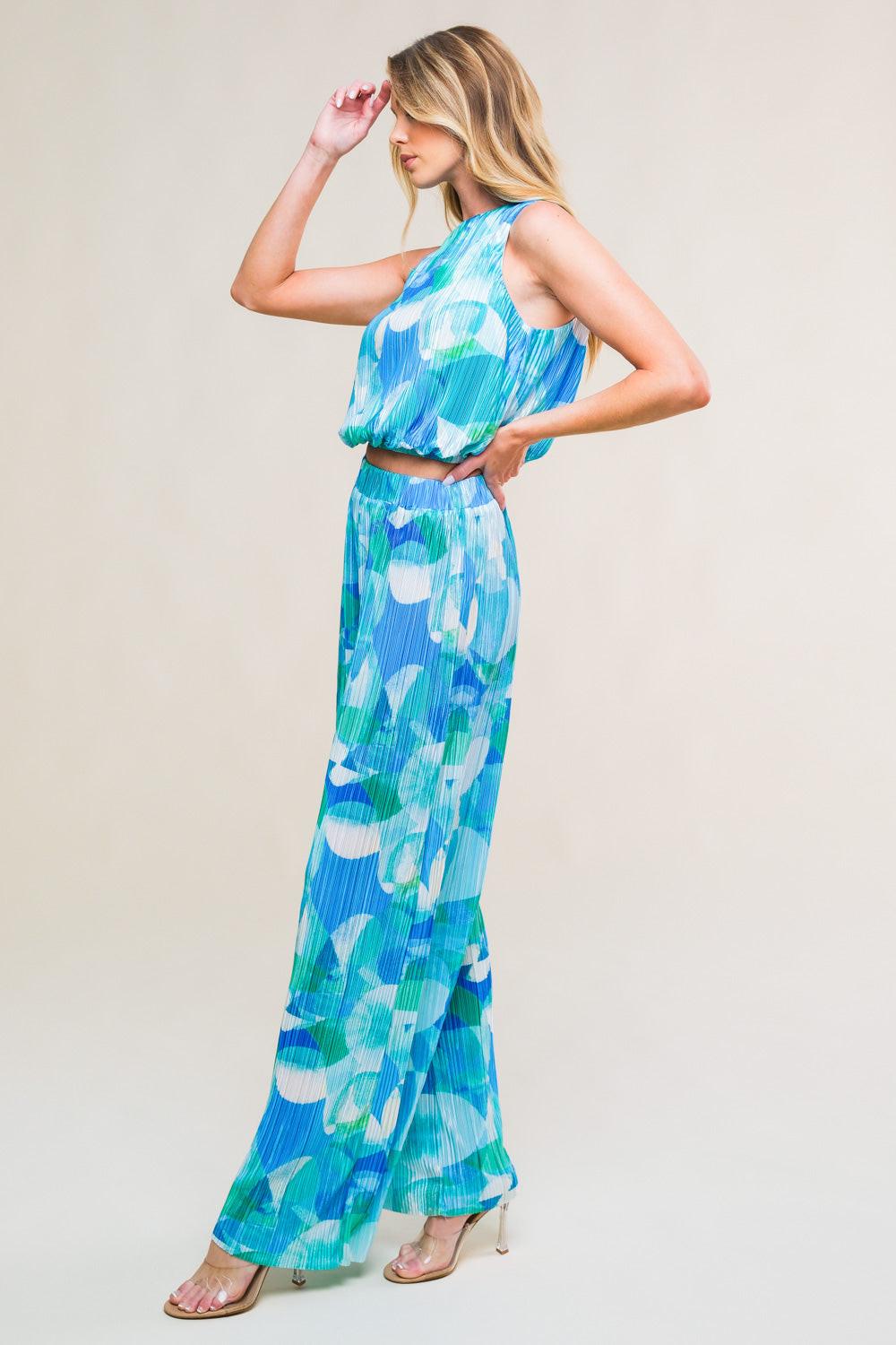 Maritime Muse Woven Plisse Top And Pant Set