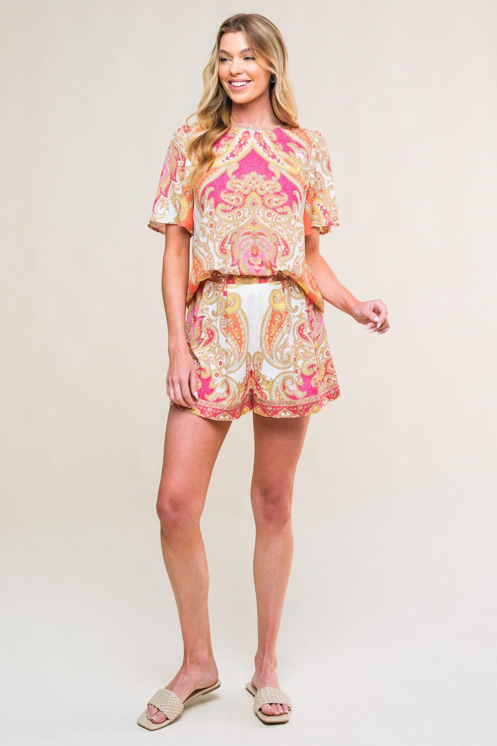 Scarlet Symphony Woven Top And Short Set