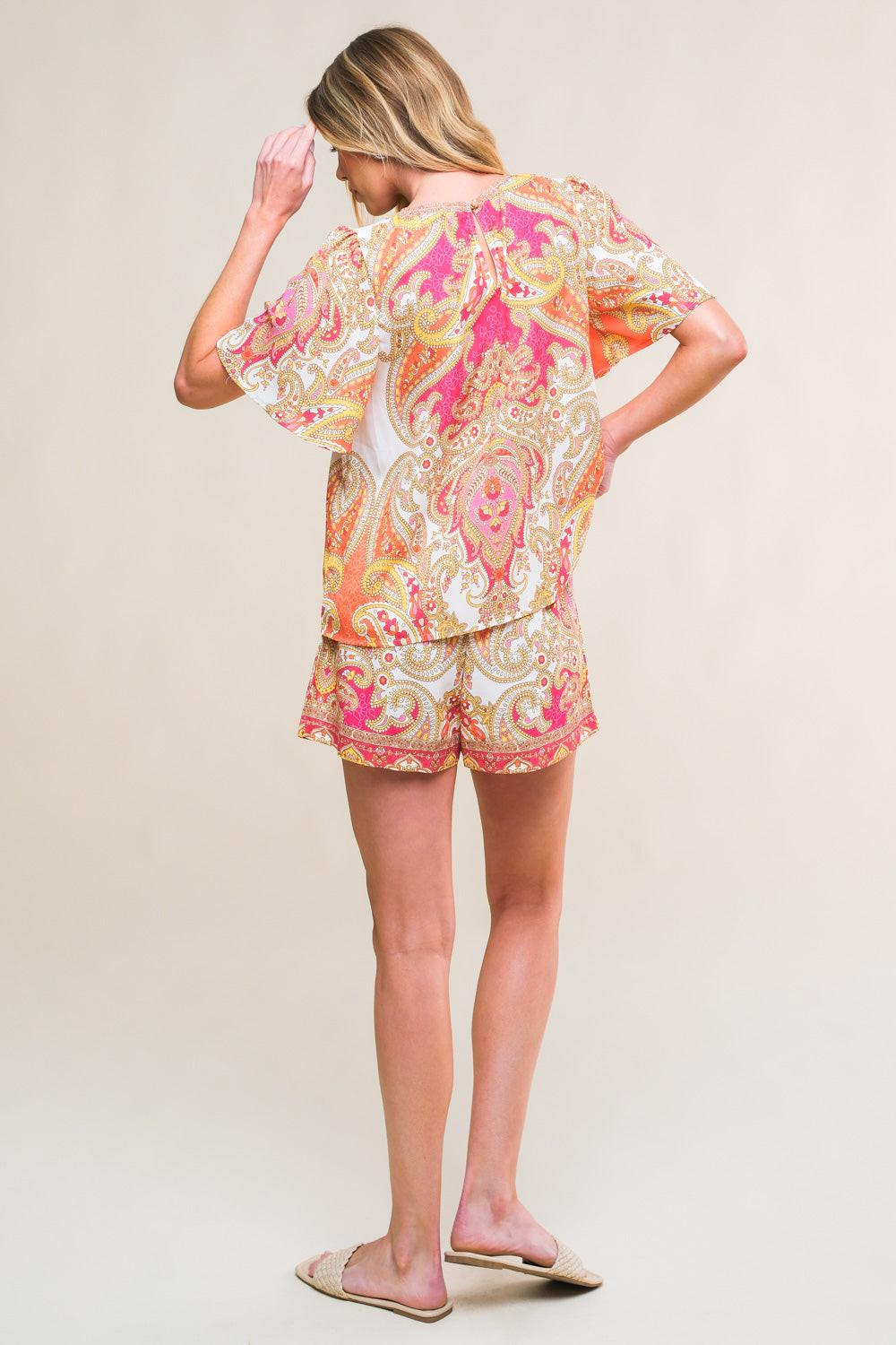 Scarlet Symphony Woven Top And Short Set