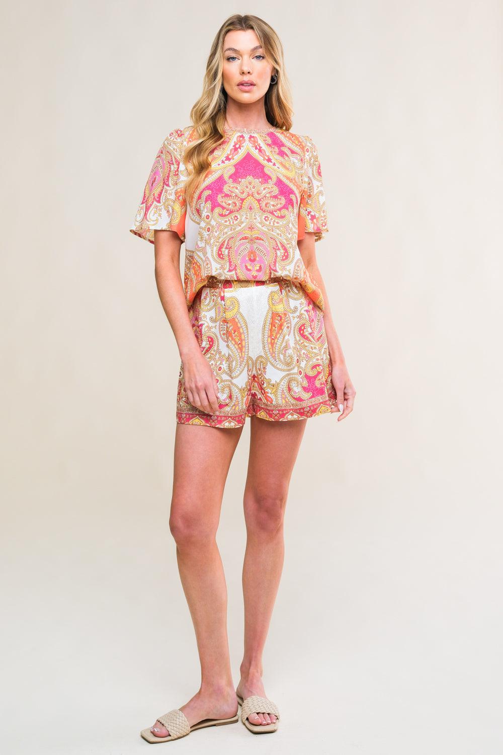 Scarlet Symphony Woven Top And Short Set