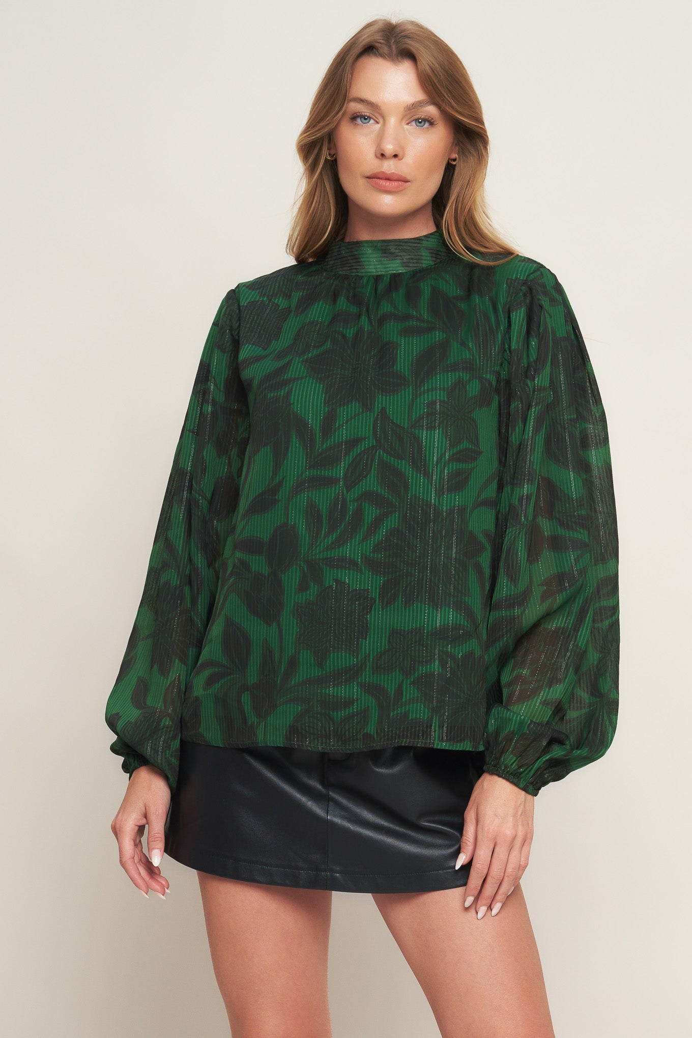 Noir Leaf Green Woven Top