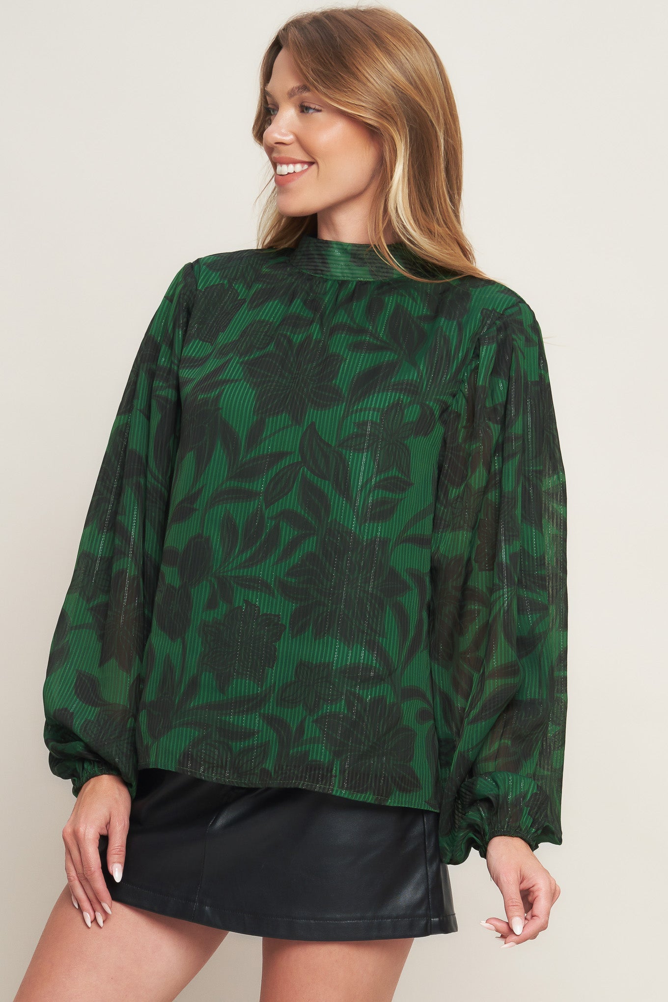Noir Leaf Green Woven Top