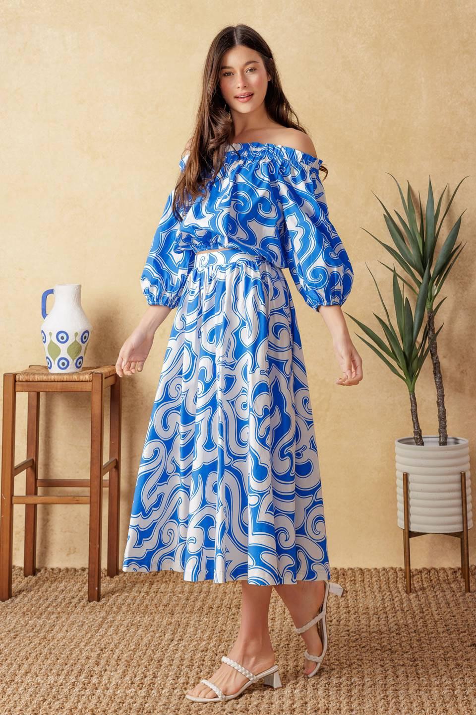 Sunset Sashay Blue Top And Skirt Set