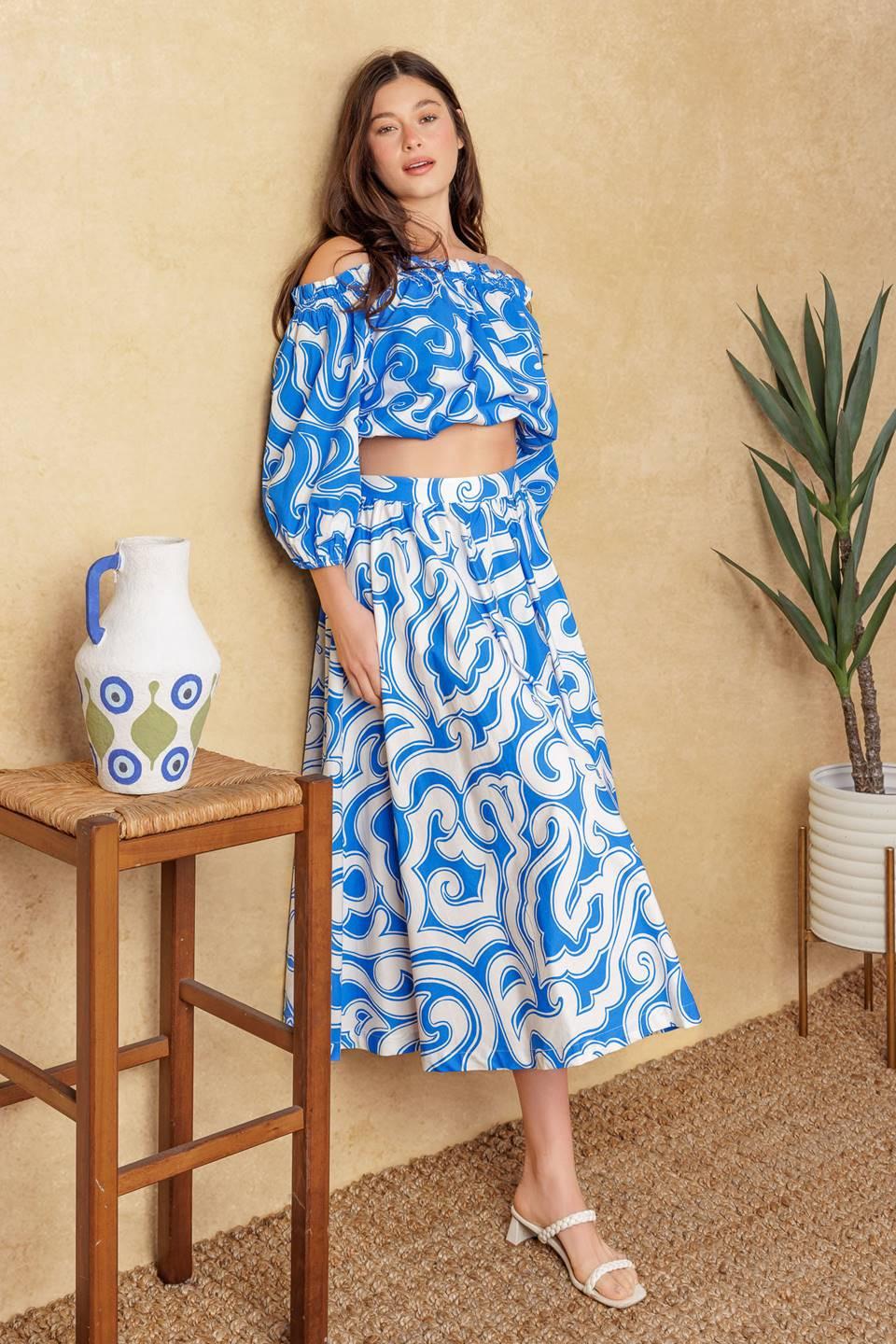 Sunset Sashay Blue Top And Skirt Set