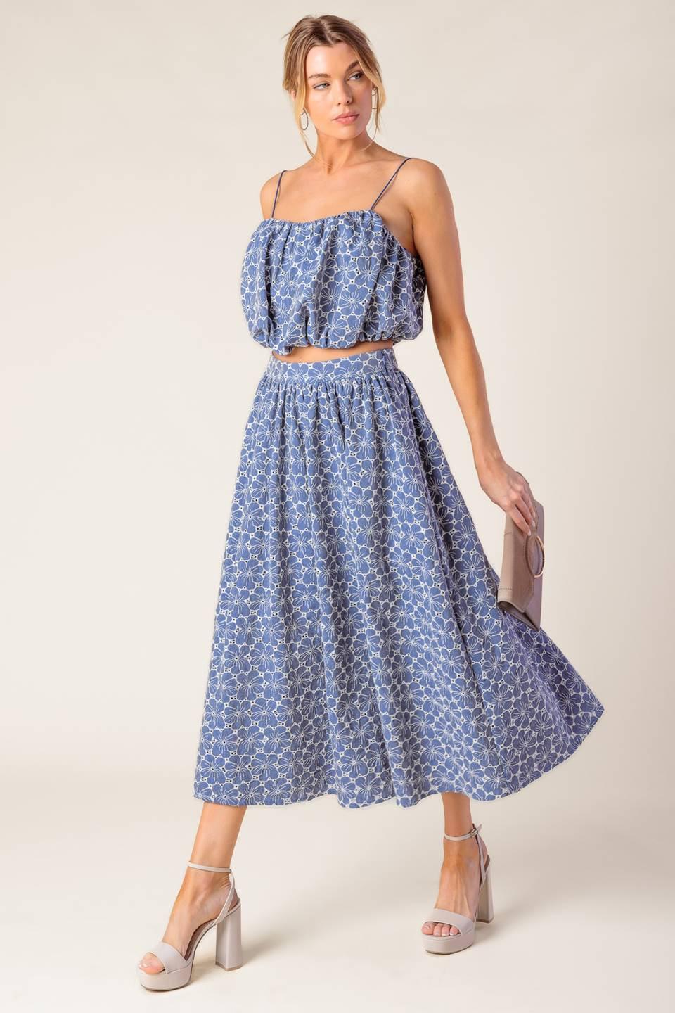 The Beauty Of Now Woven Eyelet Top And Skirt Set