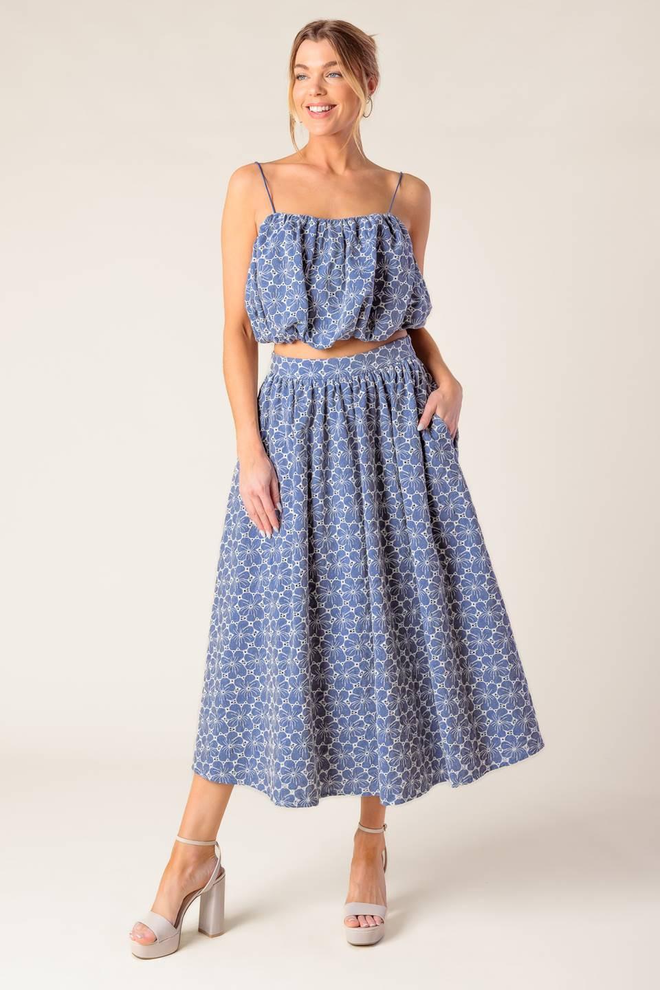 The Beauty Of Now Woven Eyelet Top And Skirt Set