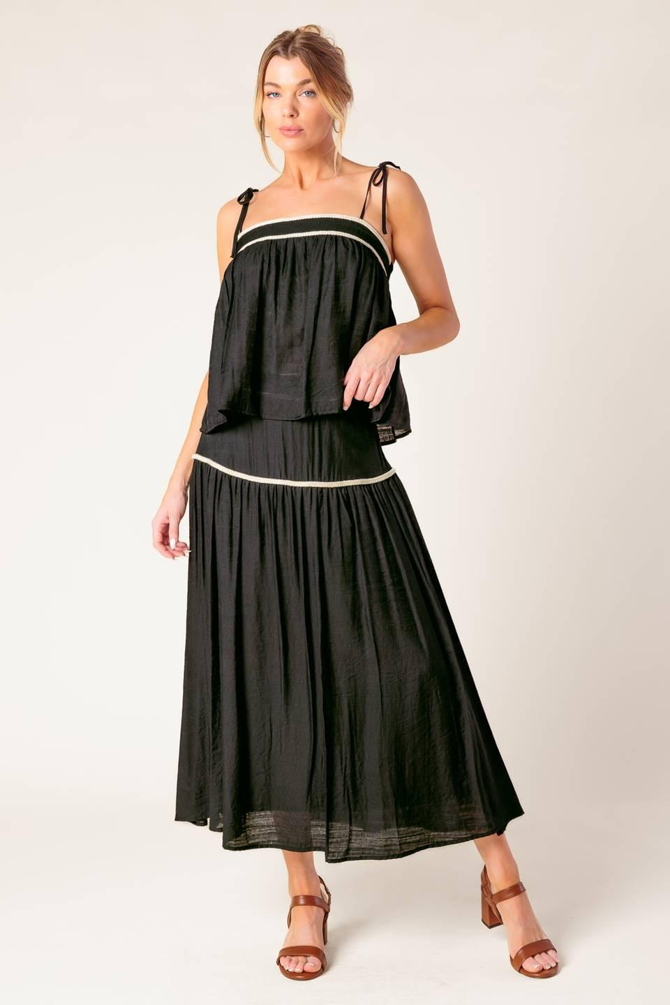 Divide And Contour Woven Top And Skirt Set