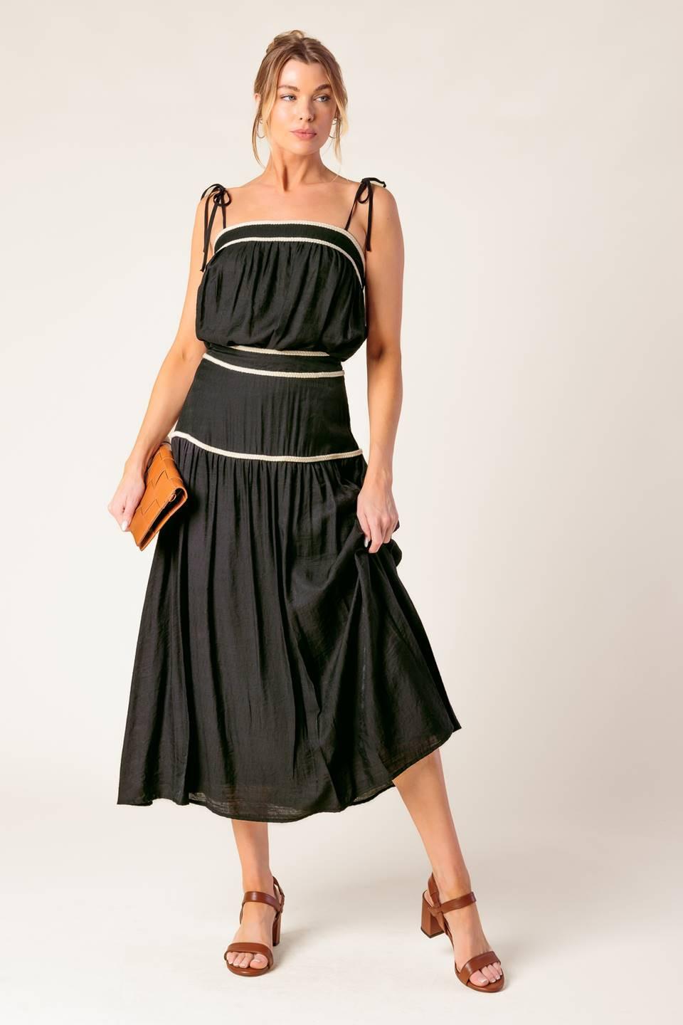 Divide And Contour Woven Top And Skirt Set