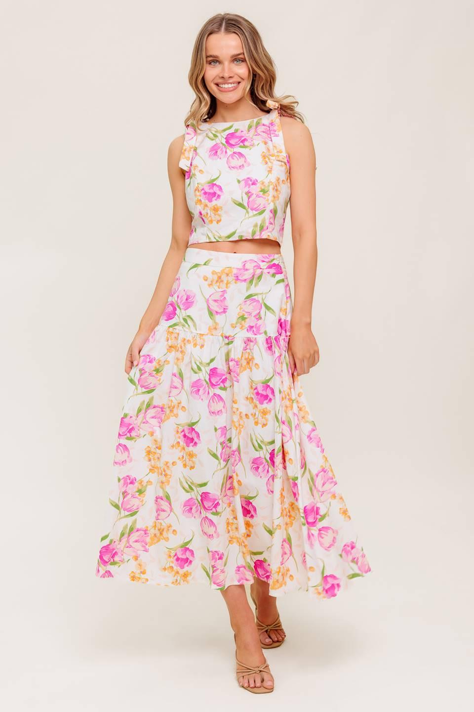 Botanical Bliss Woven Top And Skirt Set