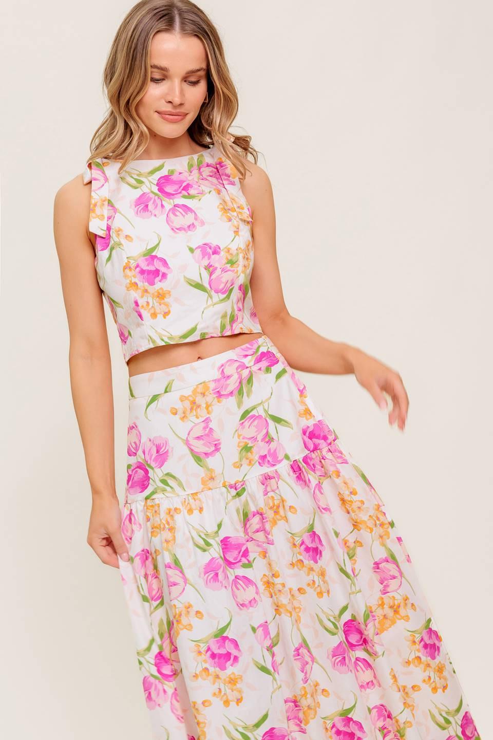 Botanical Bliss Woven Top And Skirt Set