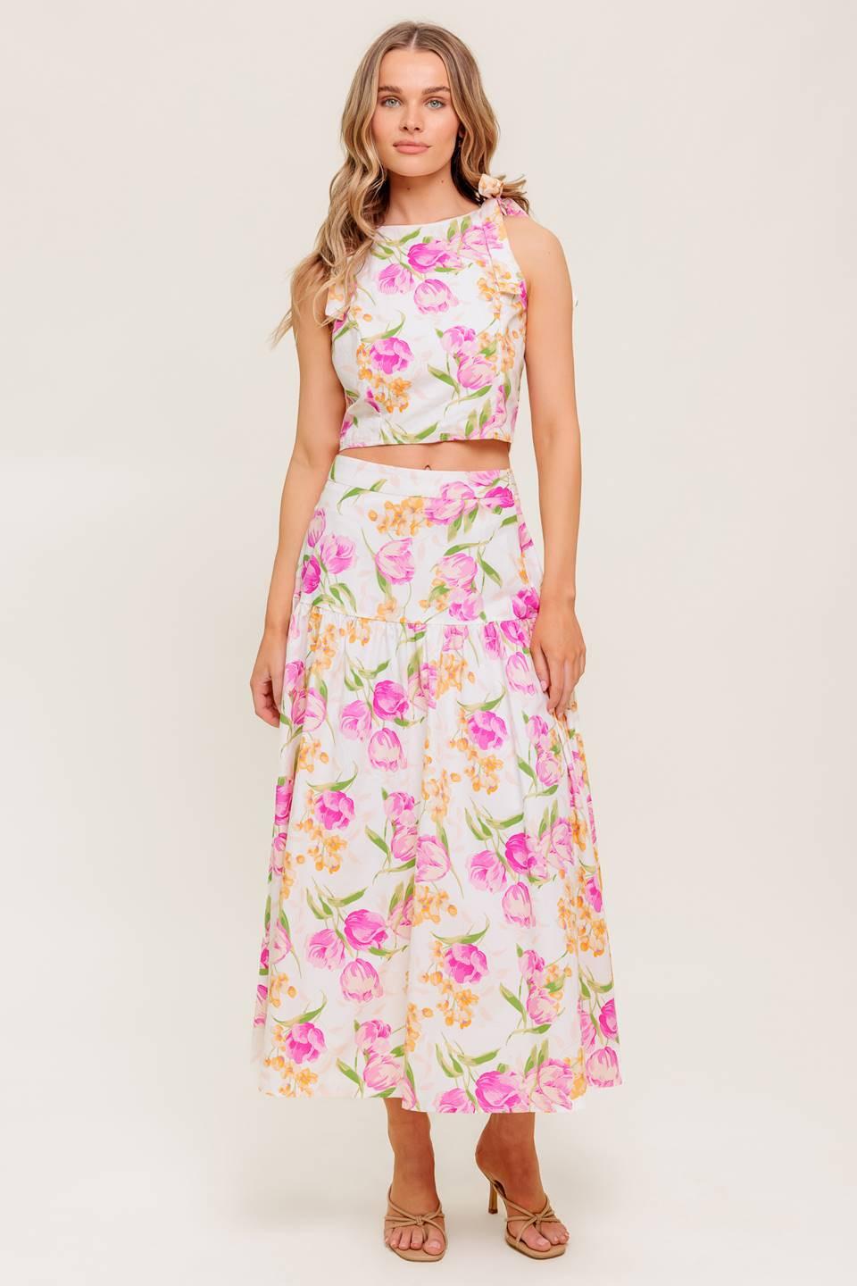 Botanical Bliss Woven Top And Skirt Set