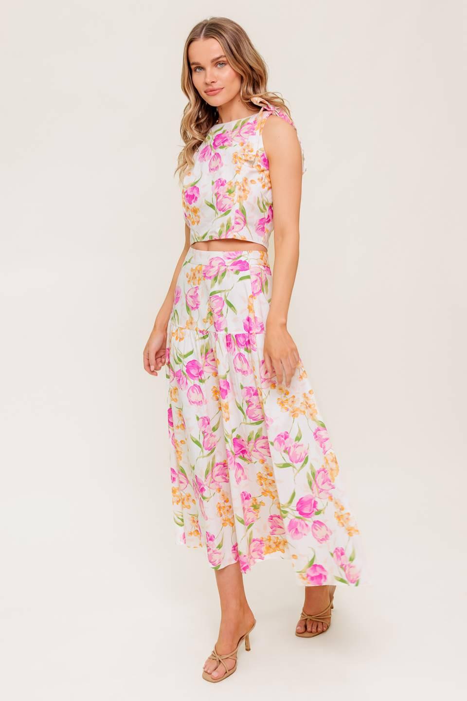 Botanical Bliss Woven Top And Skirt Set