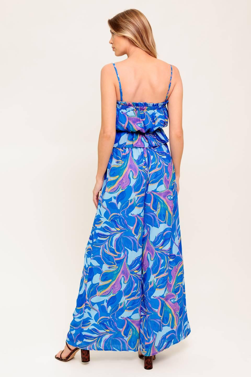 Cherished Kiss Blue Woven Top And Pants Set