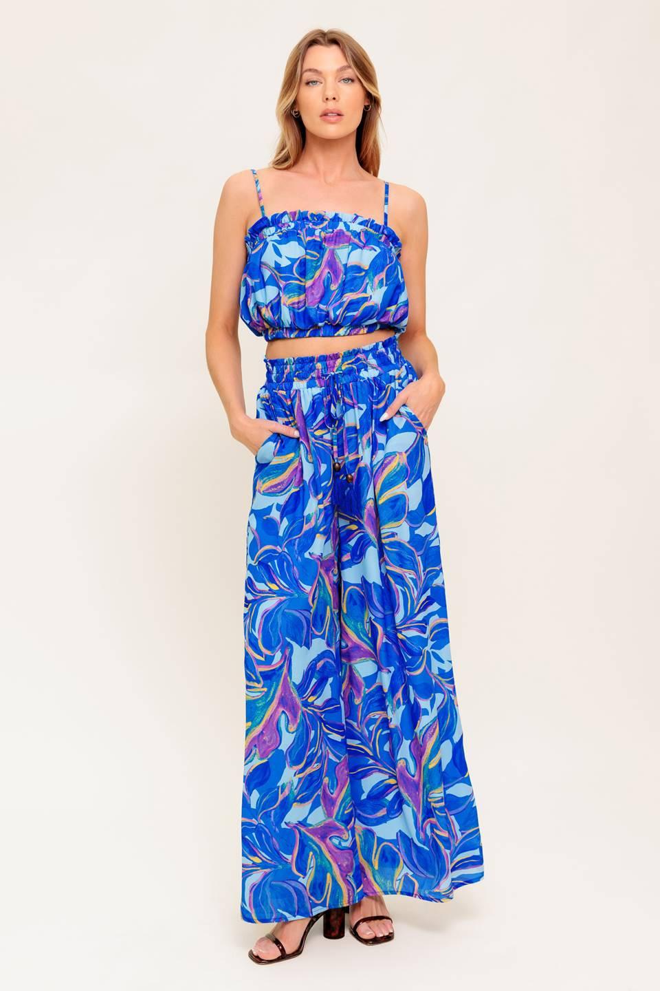 Cherished Kiss Blue Woven Top And Pants Set