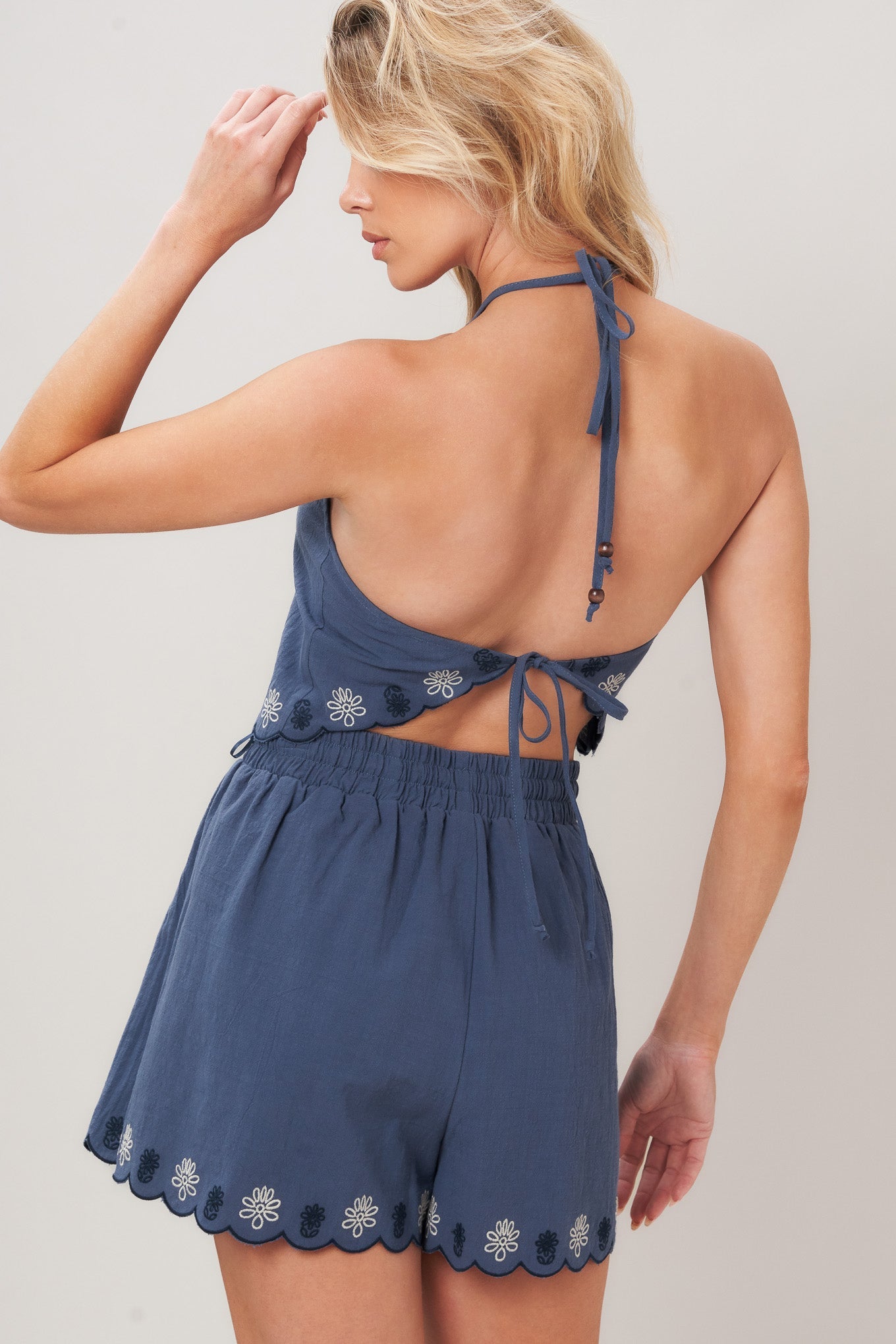 Moonlit Flora Woven Scarf Top And Short Set