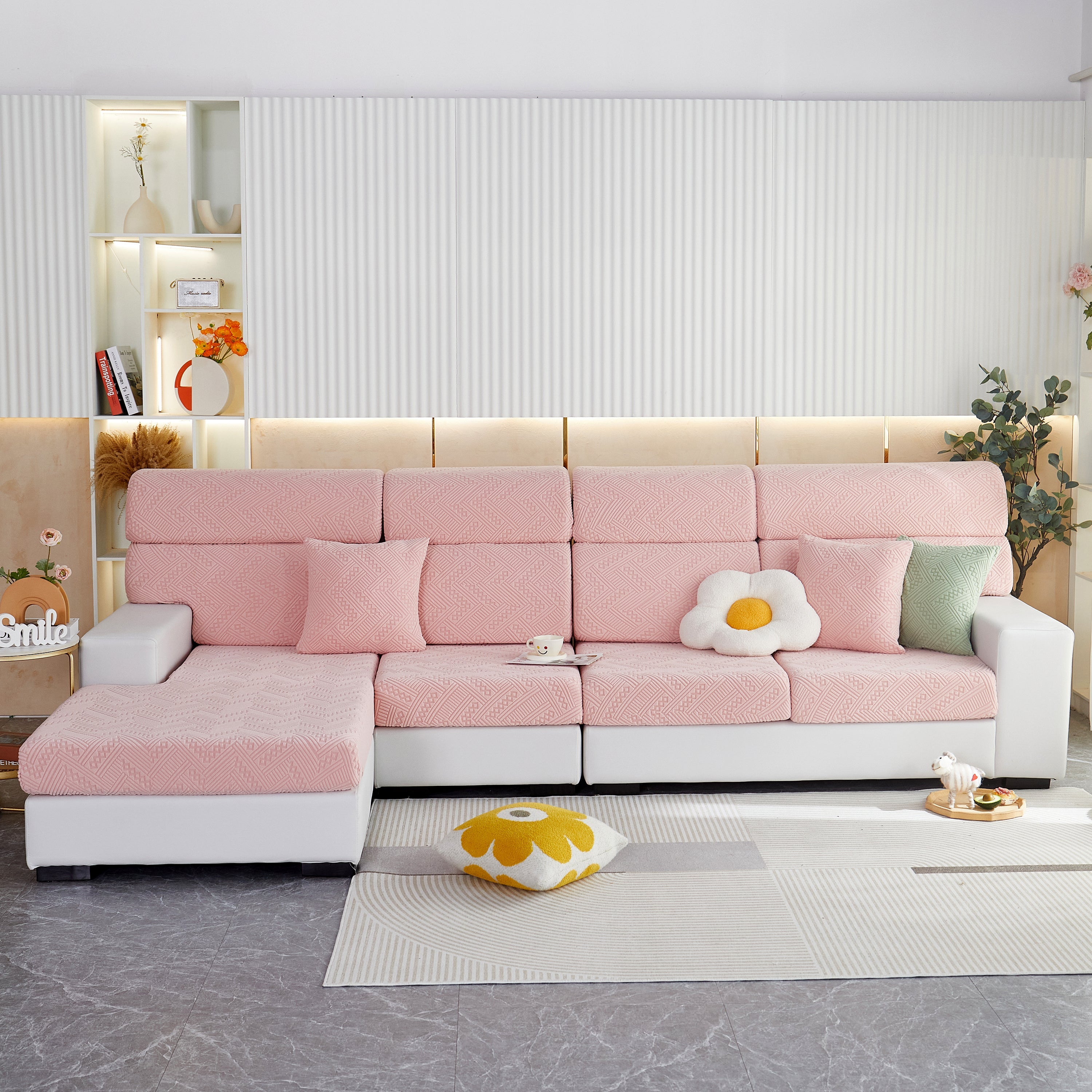 Stretch Jacquard Fleece Settee Cushion Covers, Stylish Non Slip Couch Cushion Covers For Sectional Sofas