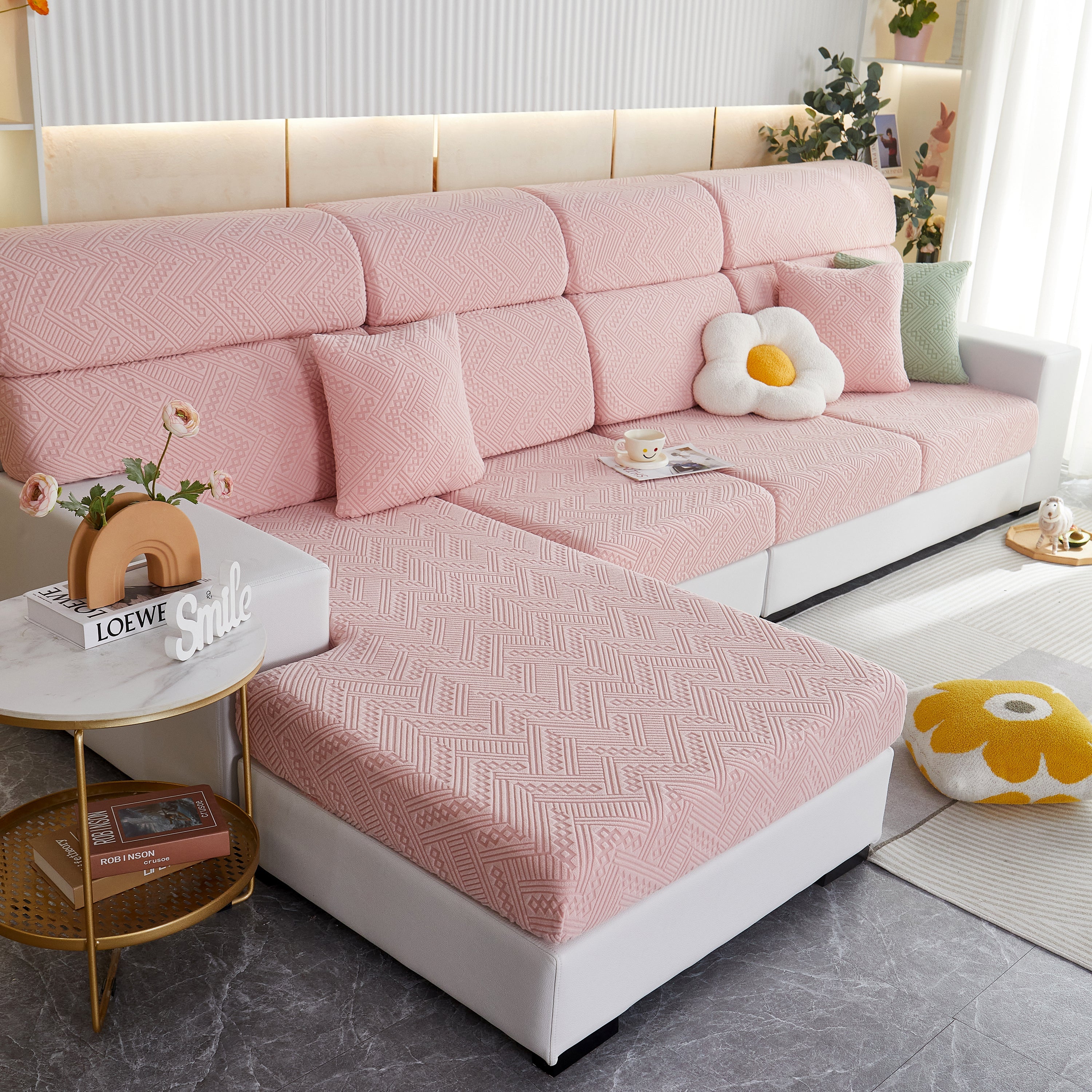 Stretch Jacquard Fleece Settee Cushion Covers, Stylish Non Slip Couch Cushion Covers For Sectional Sofas