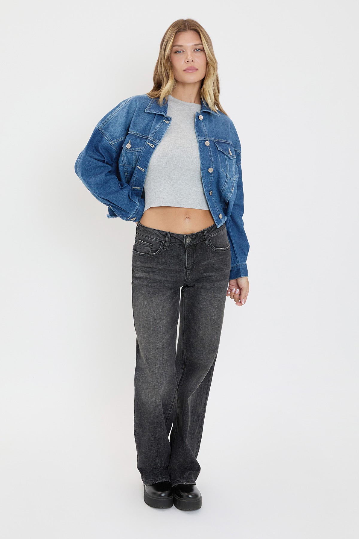 Women's Denim Jacket With Raw Hem