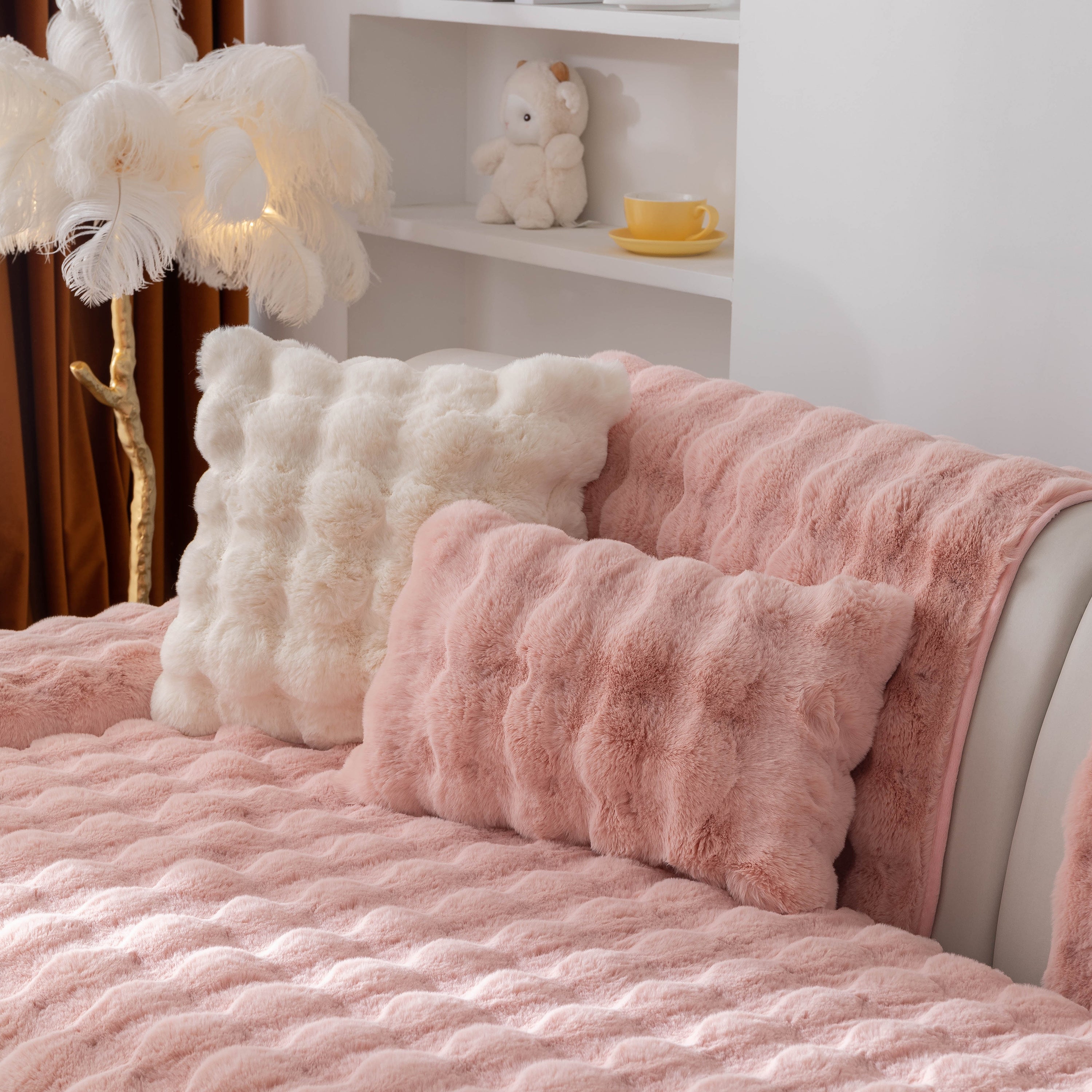 Thick Sofa Cushion Solid Color Faux Fur Fluffy Sofa Cushion Non-slip Couch Covers