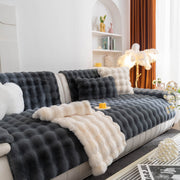 Thick Sofa Cushion Solid Color Faux Fur Fluffy Sofa Cushion Non-slip Couch Covers