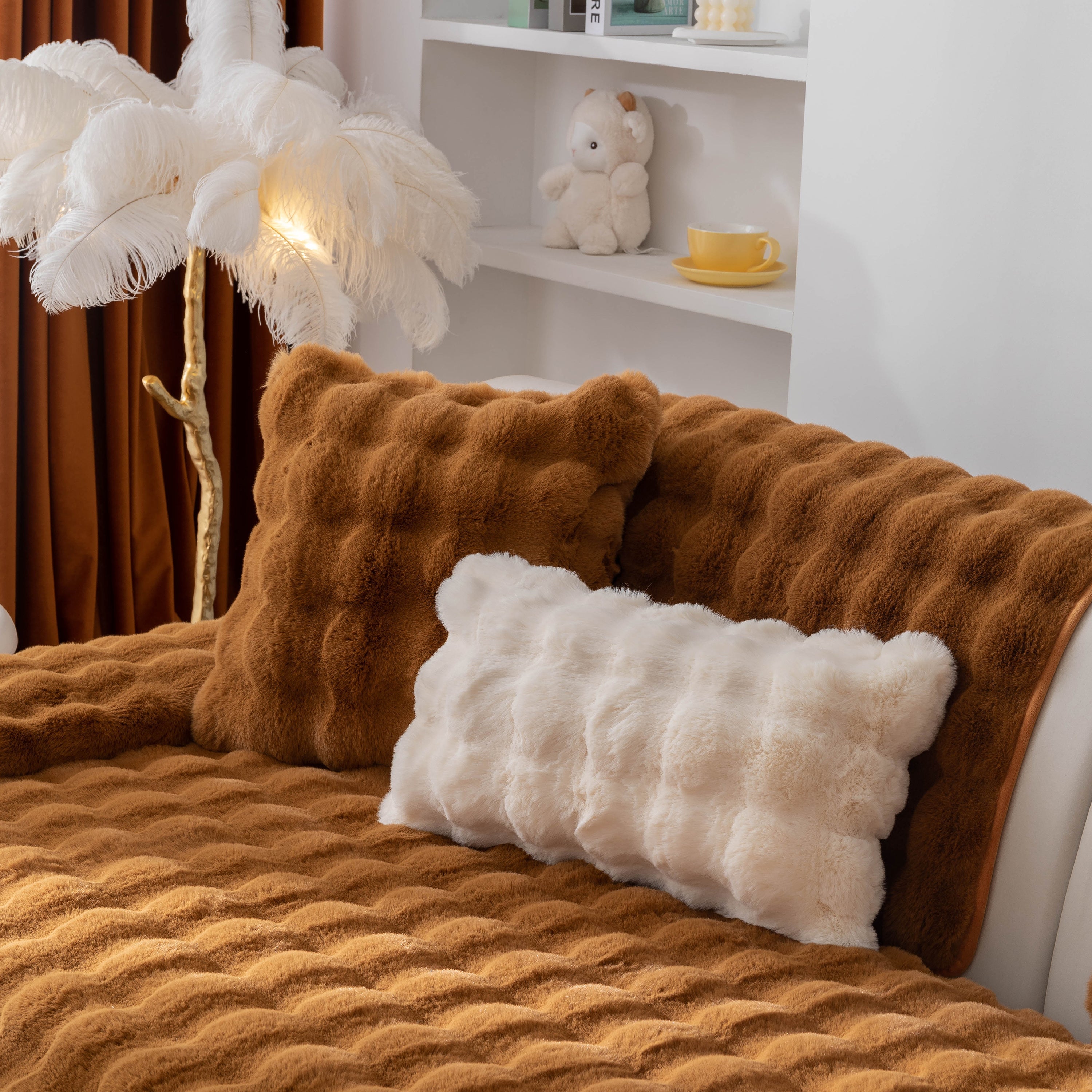 Thick Sofa Cushion Solid Color Faux Fur Fluffy Sofa Cushion Non-slip Couch Covers