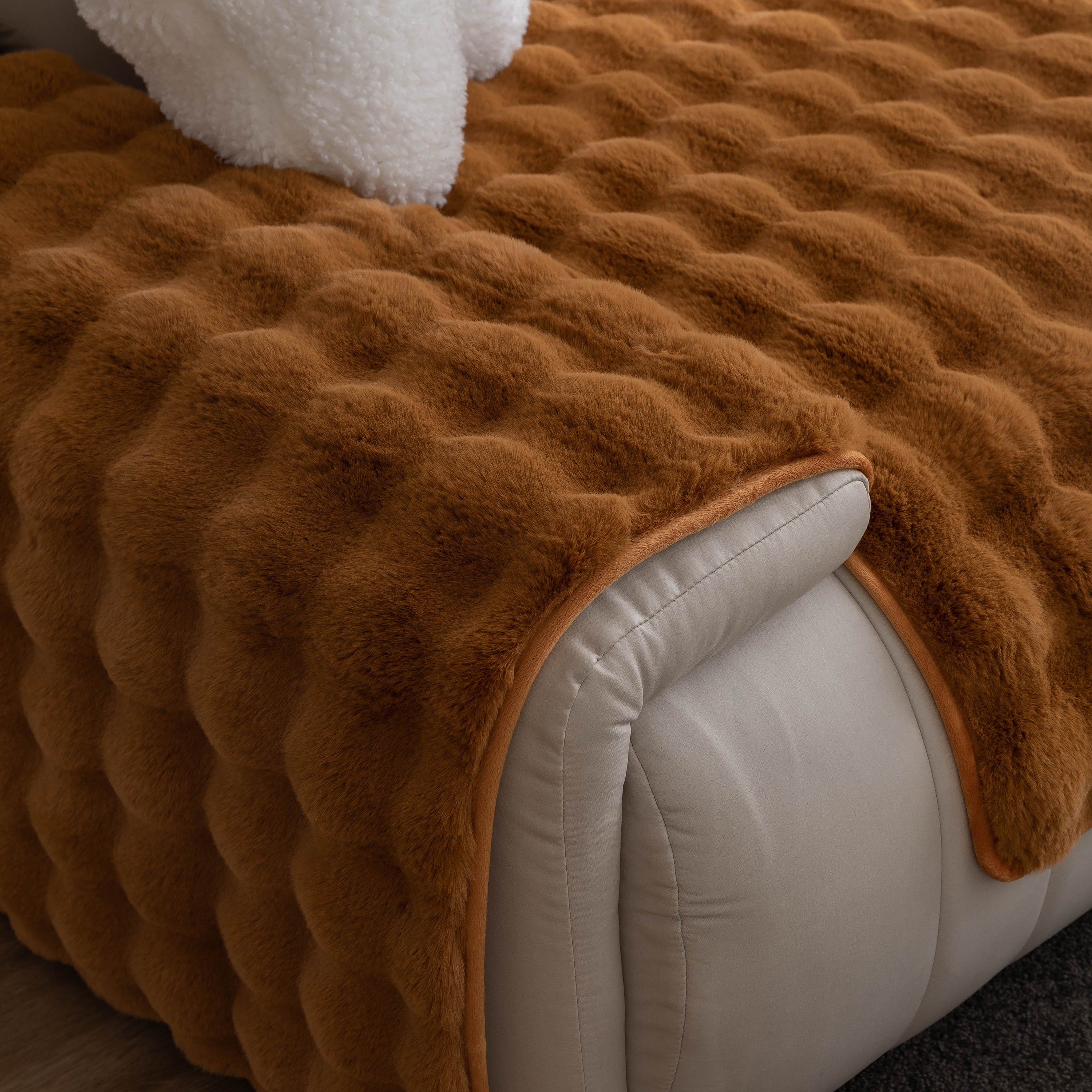 Thick Sofa Cushion Solid Color Faux Fur Fluffy Sofa Cushion Non-slip Couch Covers