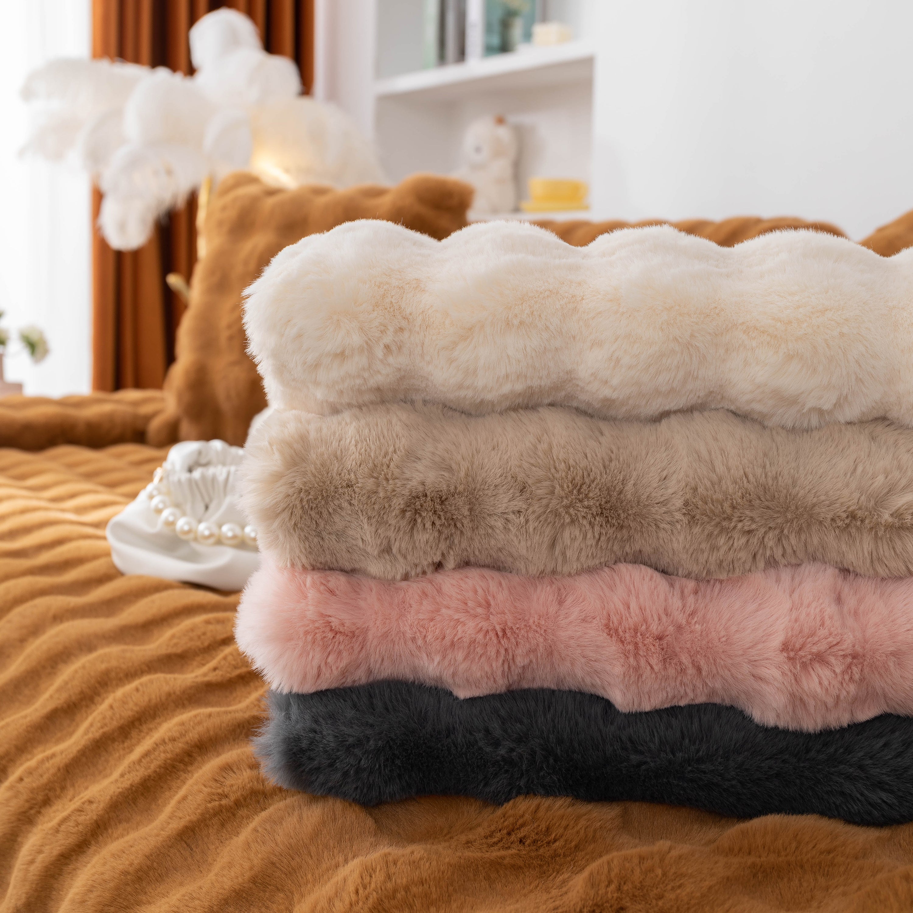 Thick Sofa Cushion Solid Color Faux Fur Fluffy Sofa Cushion Non-slip Couch Covers