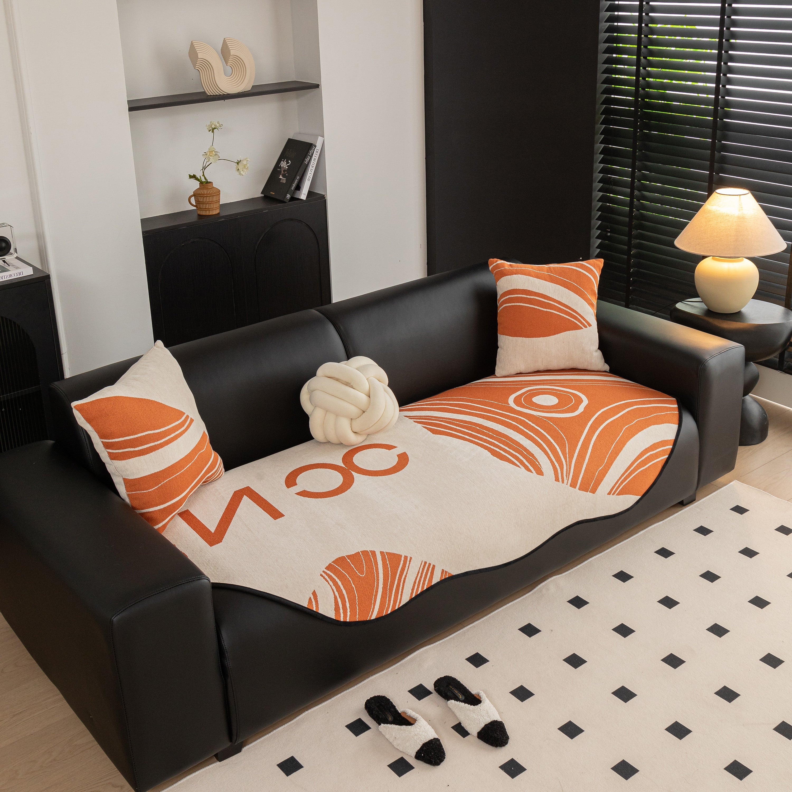 Abstract Art Sofa Cover With Wave Edge, Non Slip Couch Cover For Stylish Homes