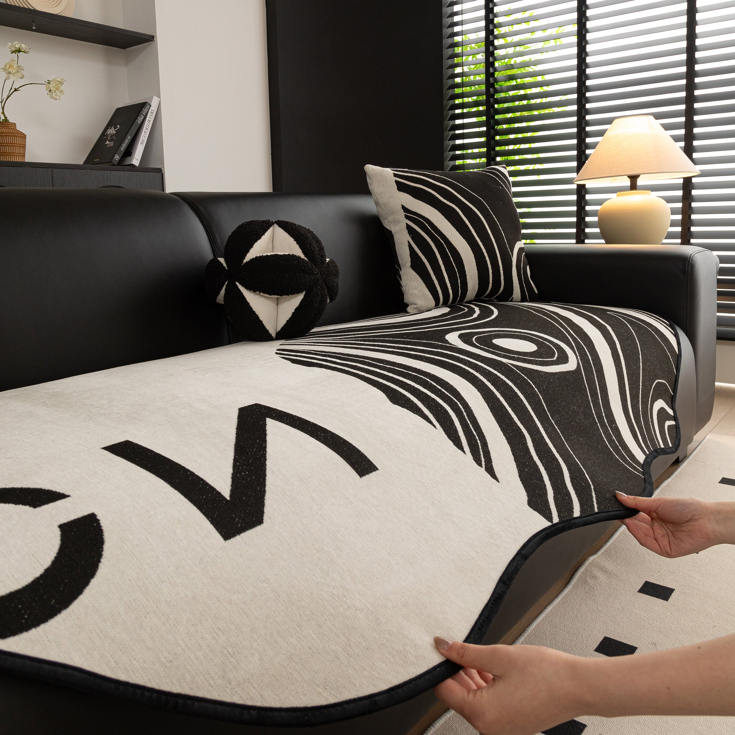 Abstract Art Sofa Cover With Wave Edge, Non Slip Couch Cover For Stylish Homes