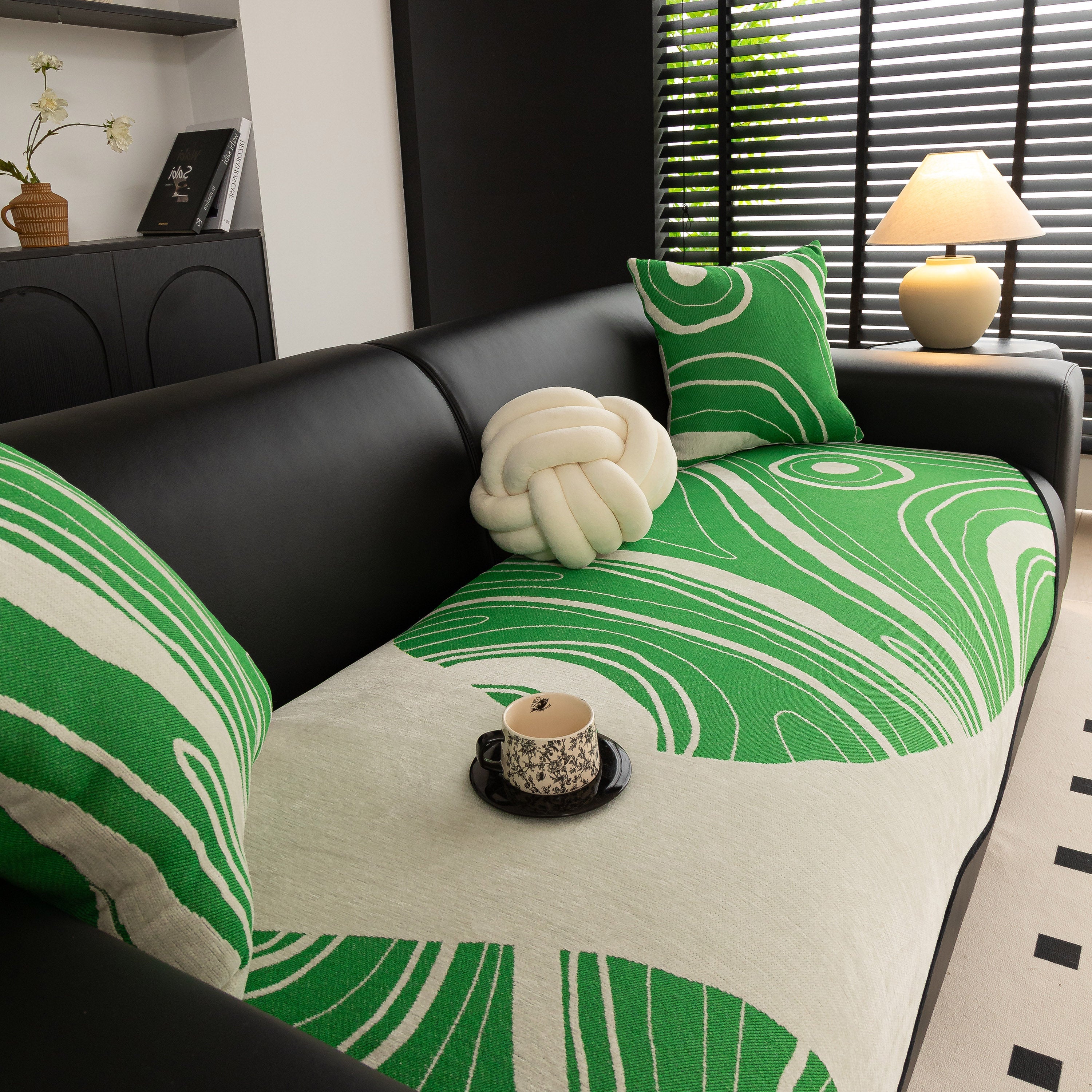 Abstract Art Sofa Cover With Wave Edge, Non Slip Couch Cover For Stylish Homes