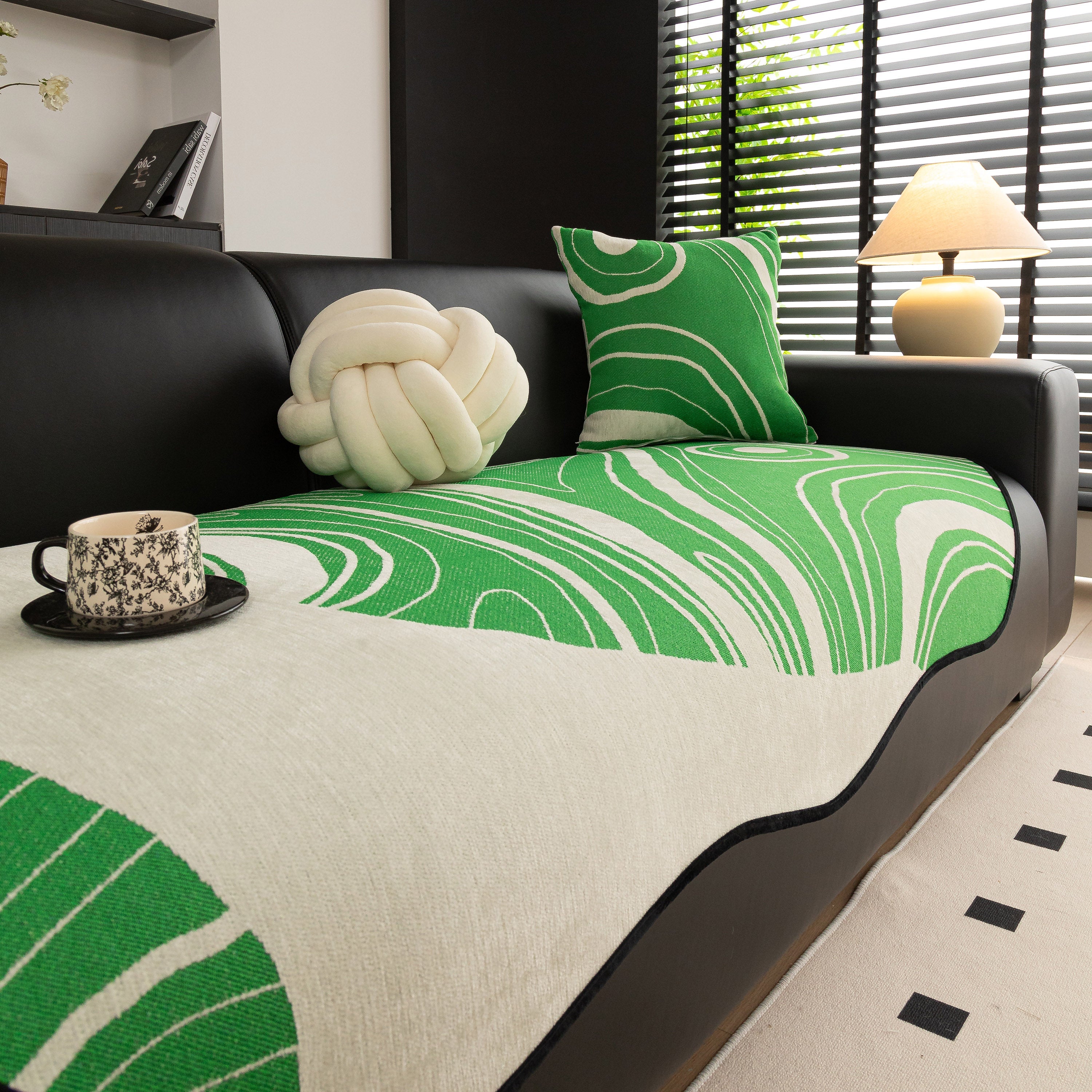Abstract Art Sofa Cover With Wave Edge, Non Slip Couch Cover For Stylish Homes