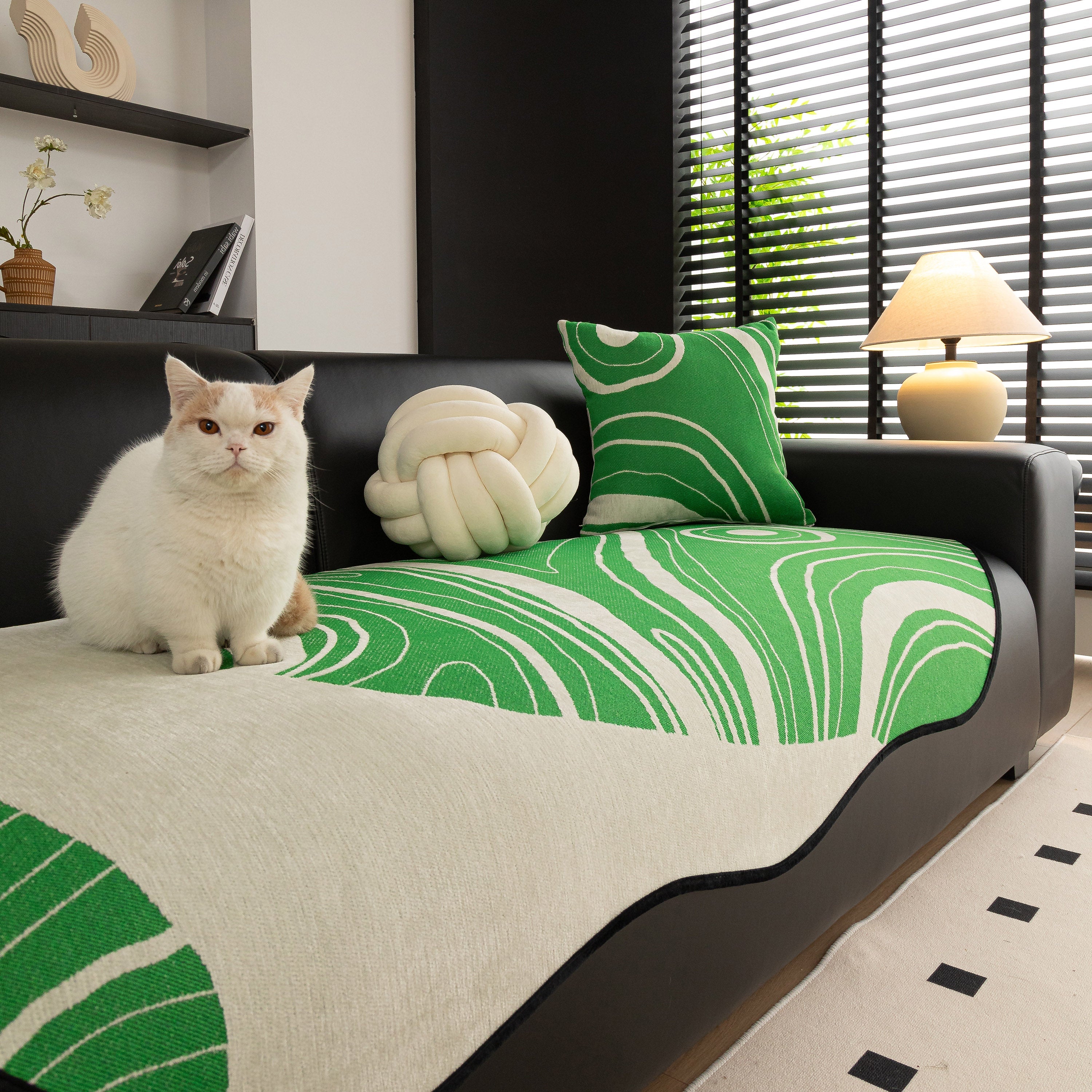 Abstract Art Sofa Cover With Wave Edge, Non Slip Couch Cover For Stylish Homes