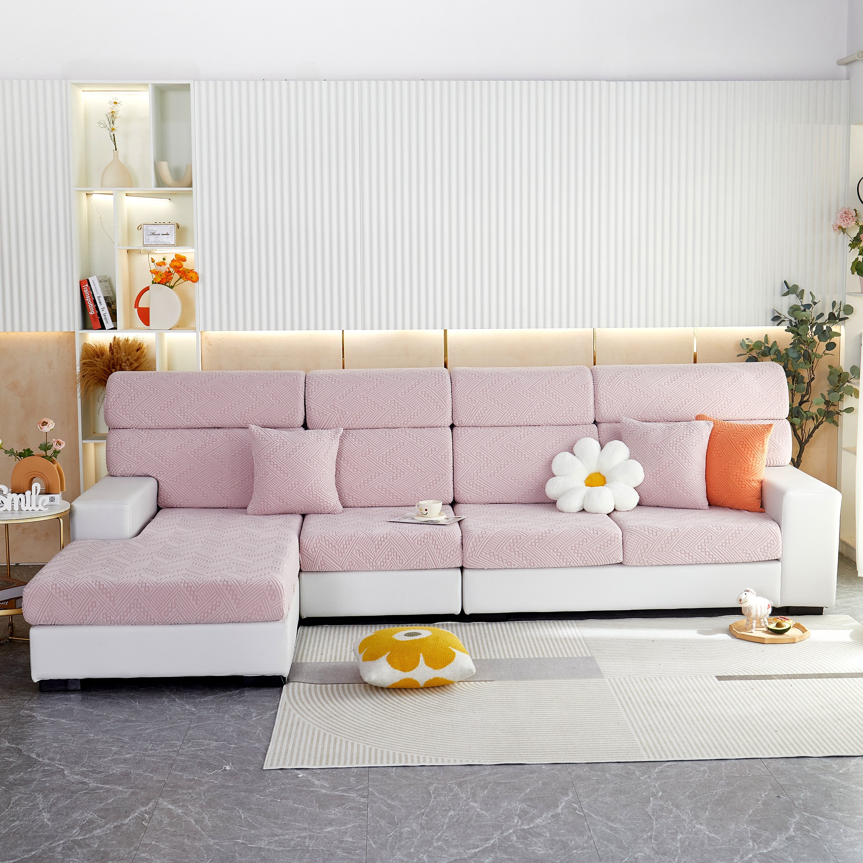 Stretch Jacquard Fleece Settee Cushion Covers, Stylish Non Slip Couch Cushion Covers For Sectional Sofas
