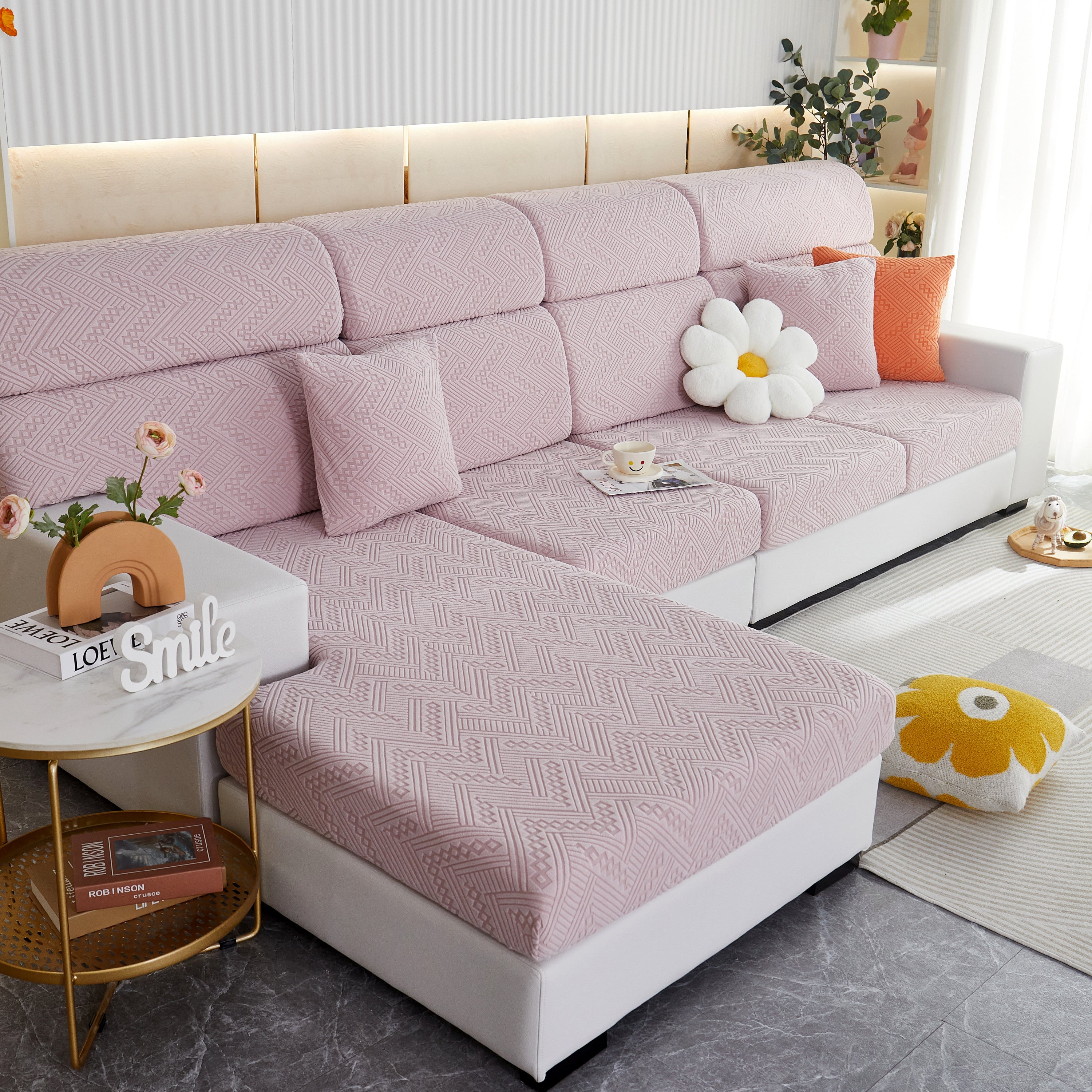 Stretch Jacquard Fleece Settee Cushion Covers, Stylish Non Slip Couch Cushion Covers For Sectional Sofas