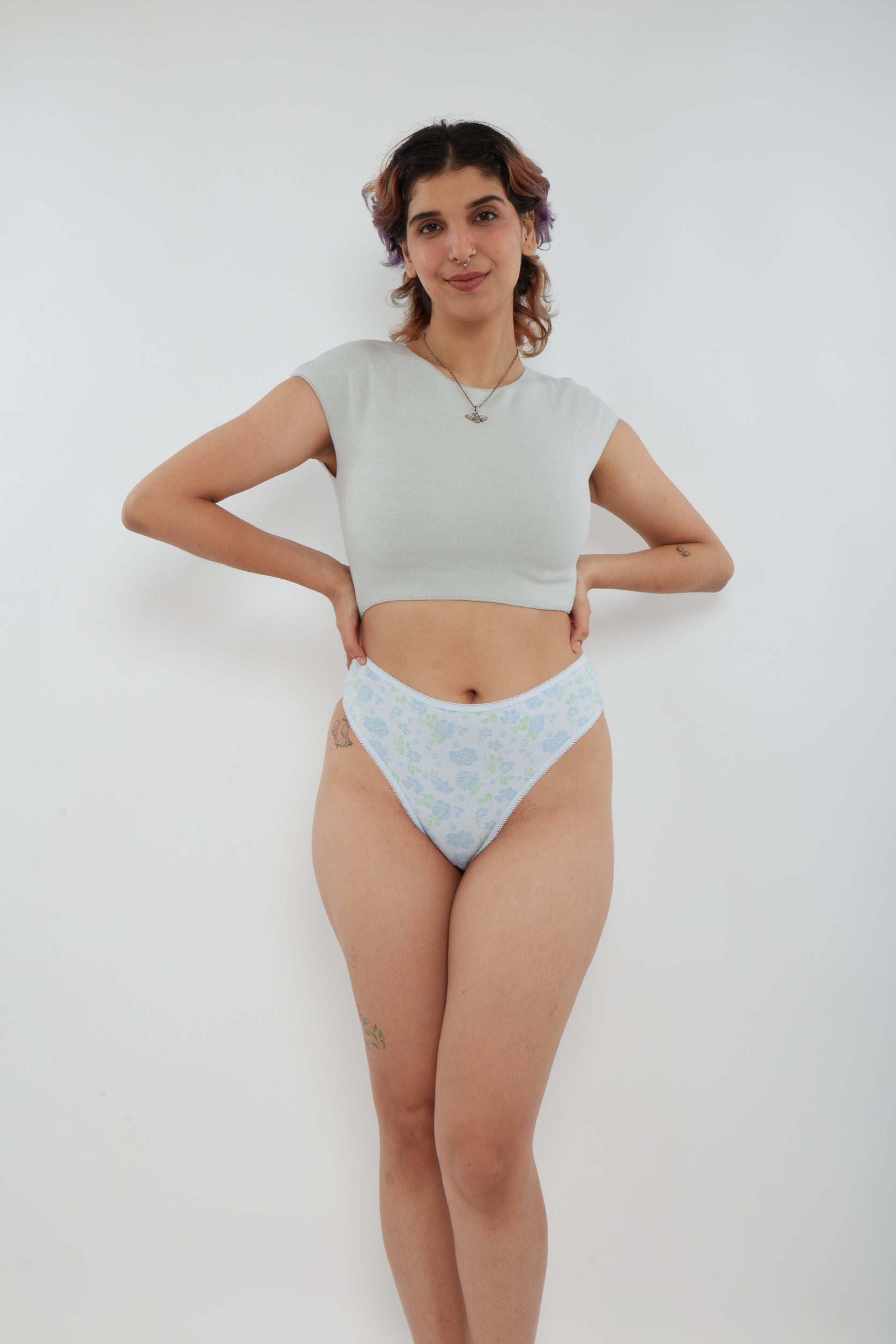 Printed Cotton High Waist Bikini With Picot Trim
