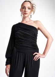 Lavanera One Shoulder Black Jersey Viscose Blouse