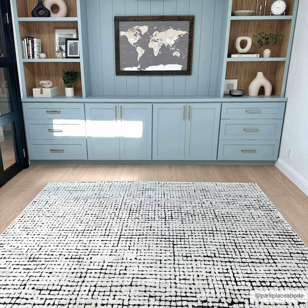 Keita Cream & Black Grid Plush Rug