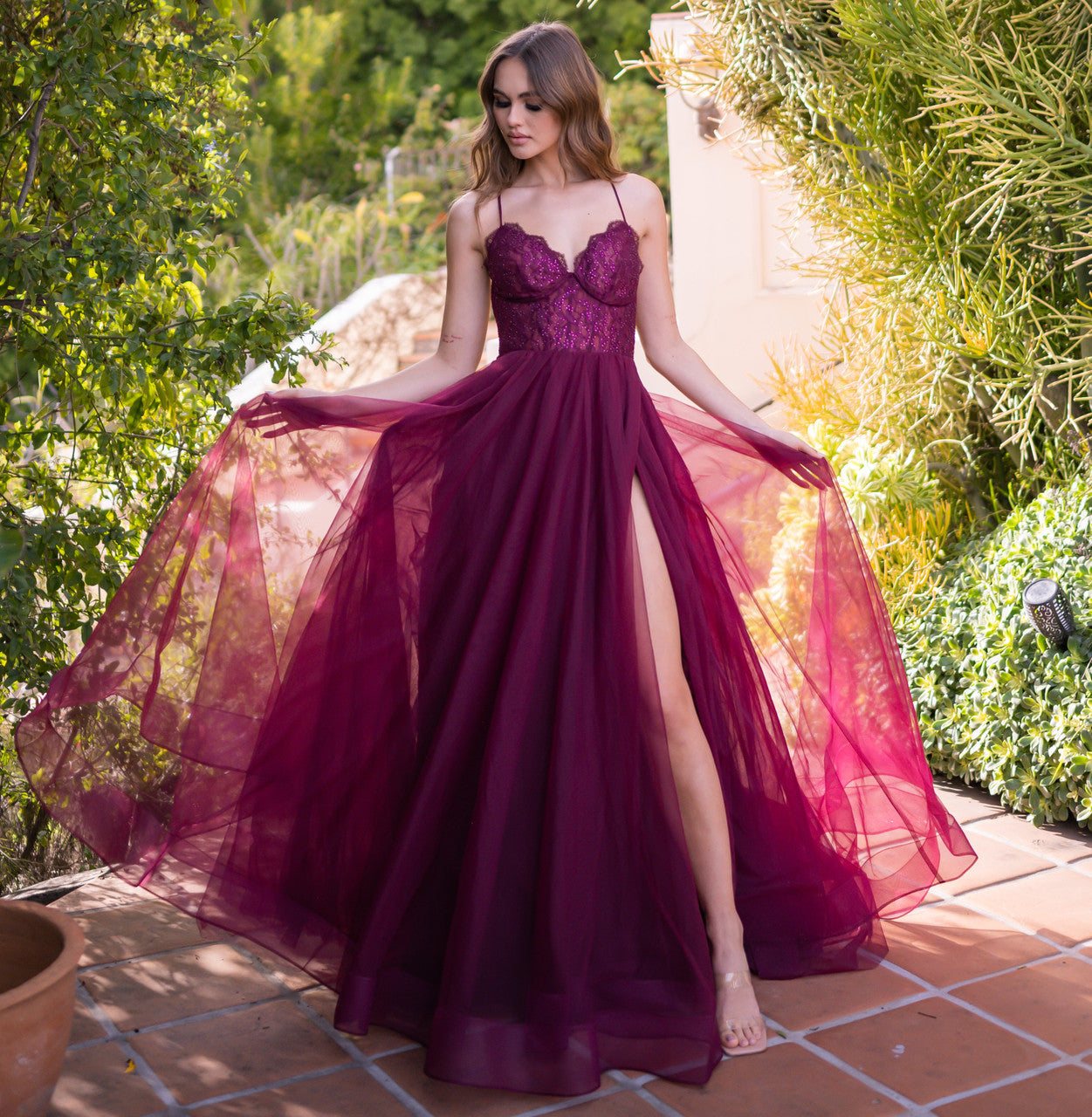 Dani Gown - Mulberry - Tulle A-line Lace Dress
