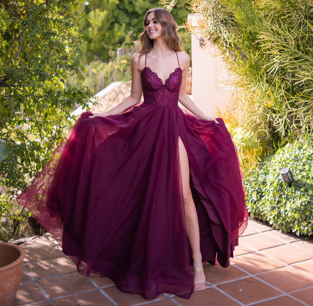 Dani Gown - Mulberry - Tulle A-line Lace Dress