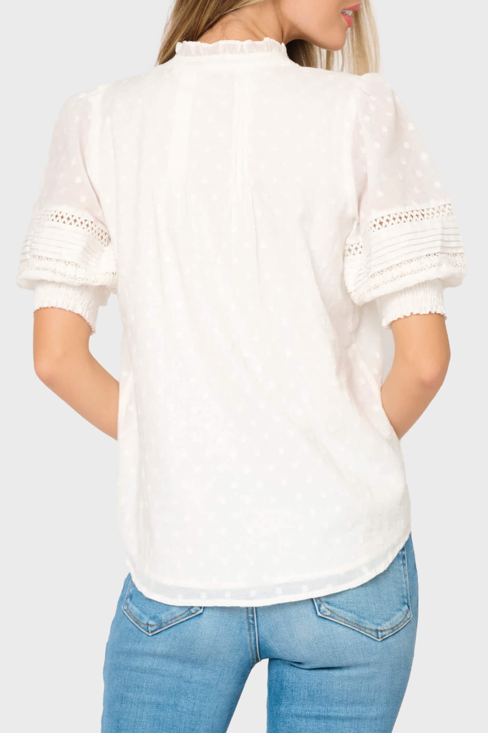 Dianthus Henley Puff Sleeve Pleated Blouse