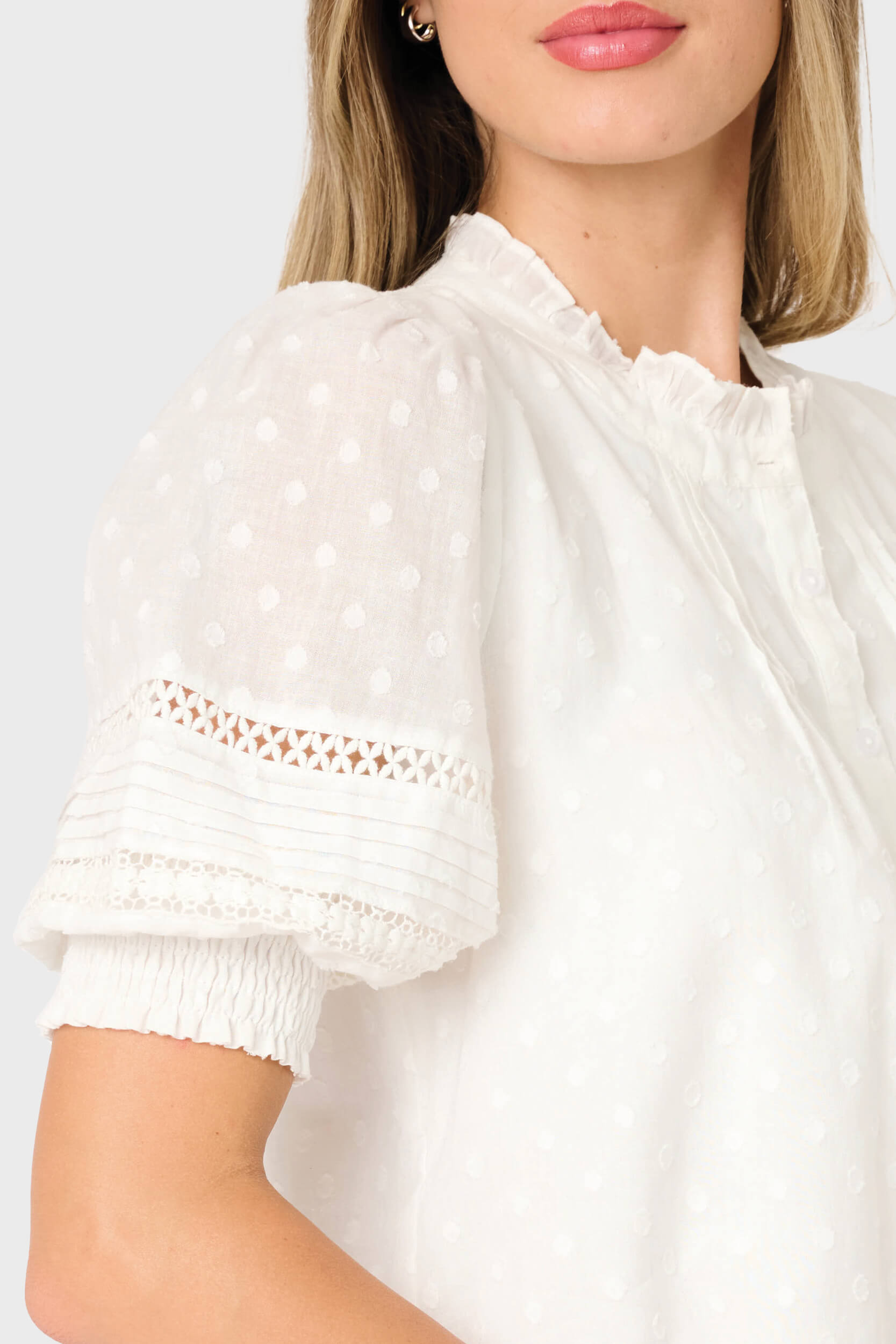 Dianthus Henley Puff Sleeve Pleated Blouse
