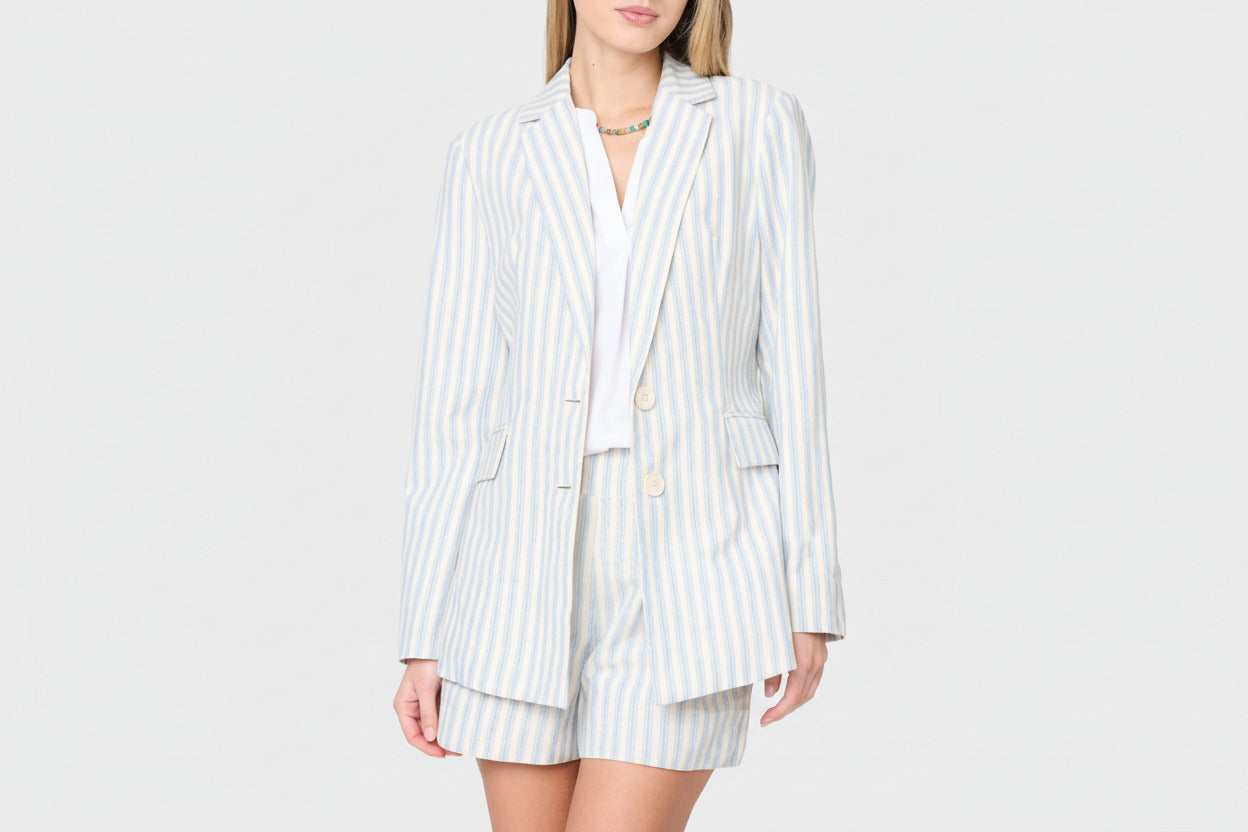 Long Line Striped Linen Blazer