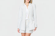 Long Line Striped Linen Blazer