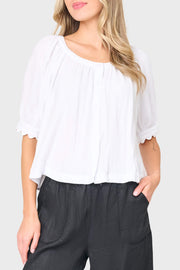 Lily Scallop Puff Sleeve Linen Top