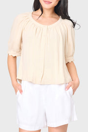 Lily Scallop Puff Sleeve Linen Top