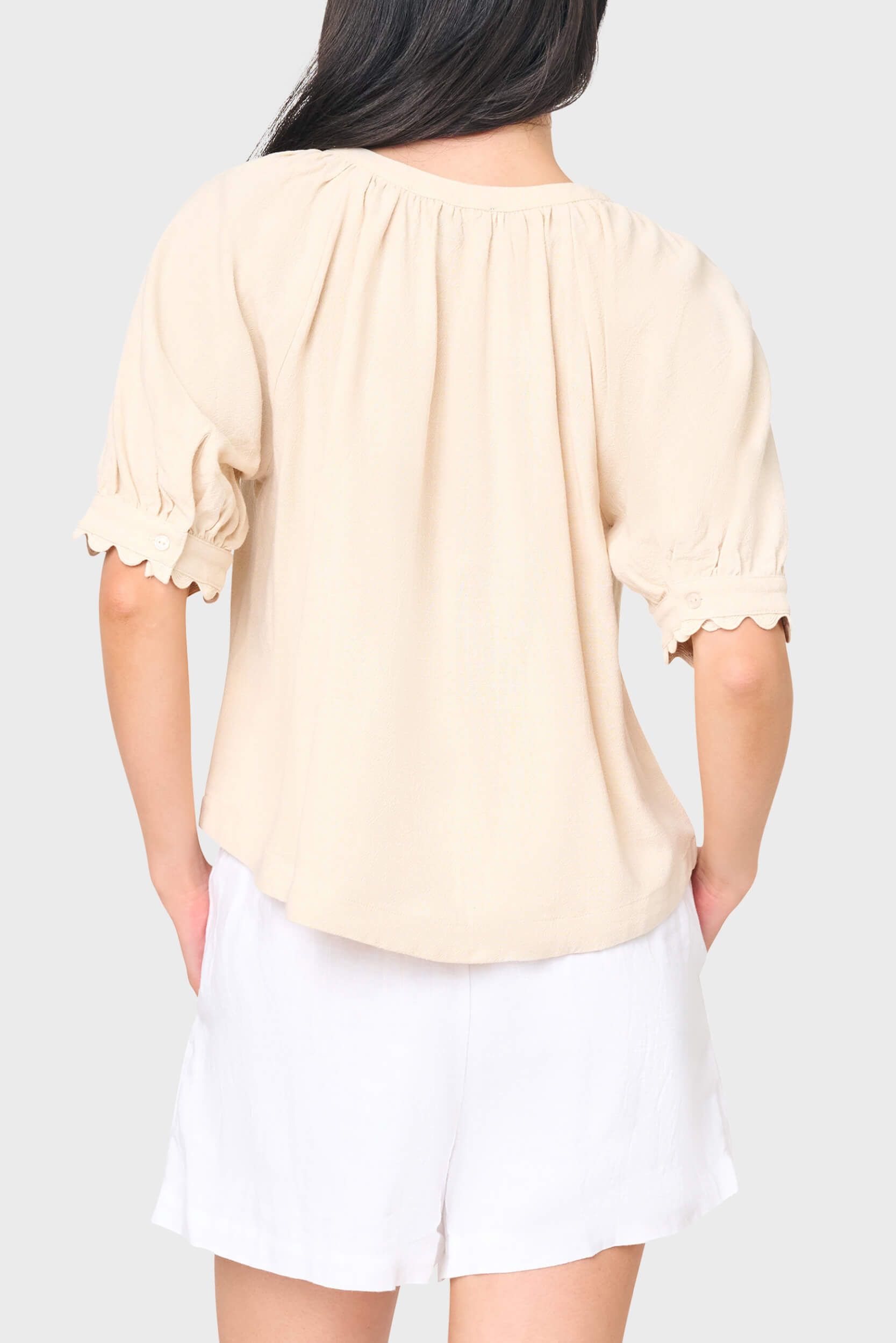 Lily Scallop Puff Sleeve Linen Top
