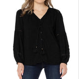 Liverpool Los Angeles Tie Neck Blouson Sleeve Blouse Black Size XS